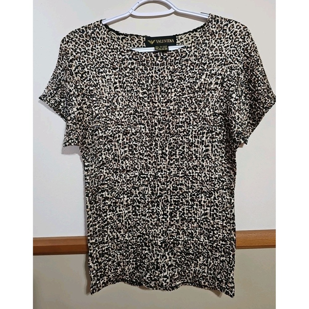 90s Y2K Valentina Crinkle Popcorn Shirt Top Leopard Print One Size Fits All